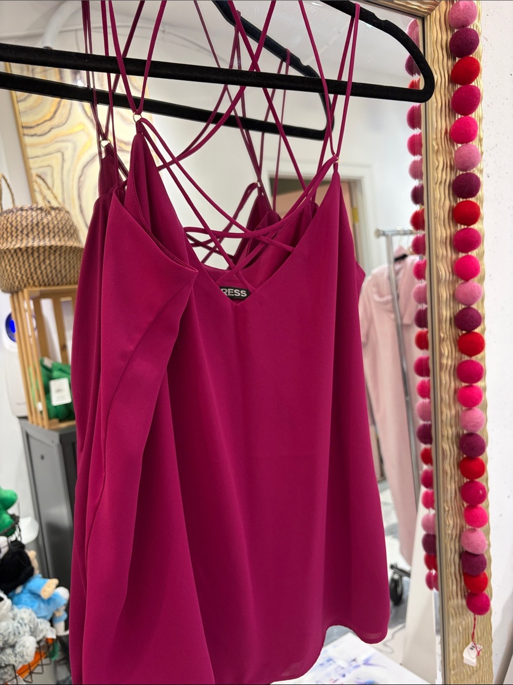Express Strappy V-Neck Cami in Berry